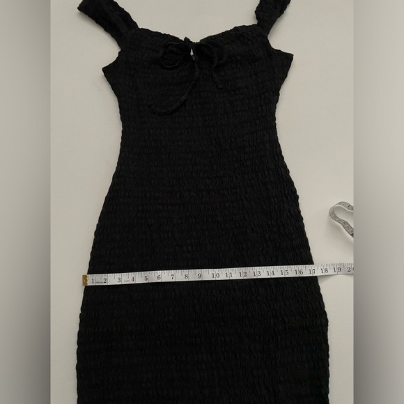 Free People Eleni Bodycon Maxi Dress in Black Smocked Side Slit Sweetheart L - Picture 3 of 13